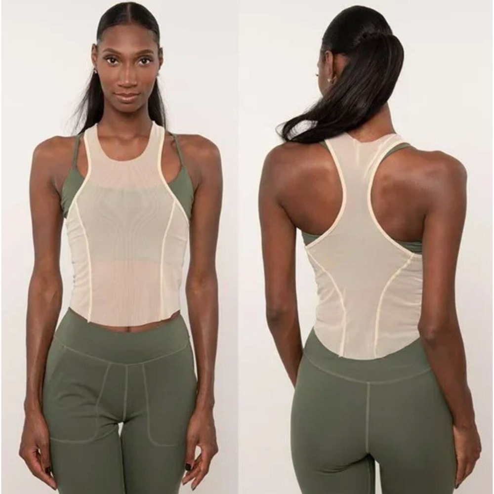 Free People FP Movement Women Mesh Tank Top Crema OB1160736 Tan S